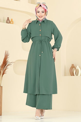 moda selvim Elena Düğmeli Tesettür Takım 3112HBS856 Mint - Thumbnail