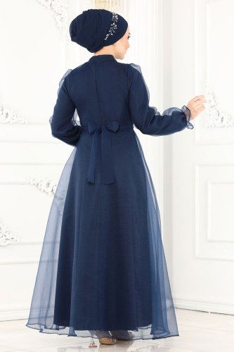 moda selvim Elsa Organze Abiye 4446ALG474 Laci - Thumbnail
