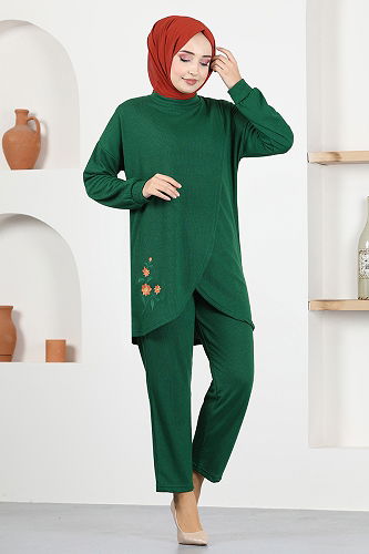 moda selvim Embroidered Double Set NFC4438-M Emerald - Thumbnail