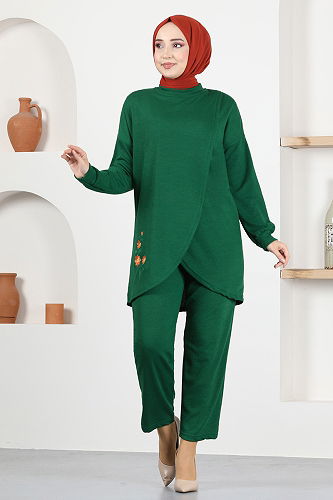 moda selvim Embroidered Double Set NFC4438-M Emerald - Thumbnail