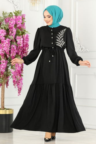 moda selvim Dress PL9069 Black - Thumbnail