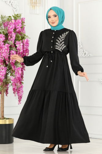 moda selvim Dress PL9069 Black - Thumbnail