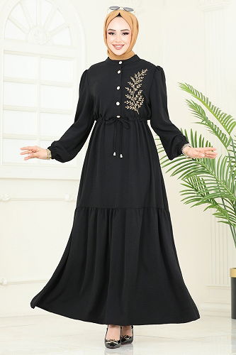 moda selvim Dress PL9069 Black - Thumbnail