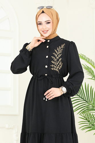 moda selvim Dress PL9069 Black - Thumbnail