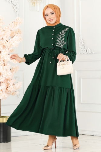 moda selvim Dress PL9069 Emerald - Thumbnail