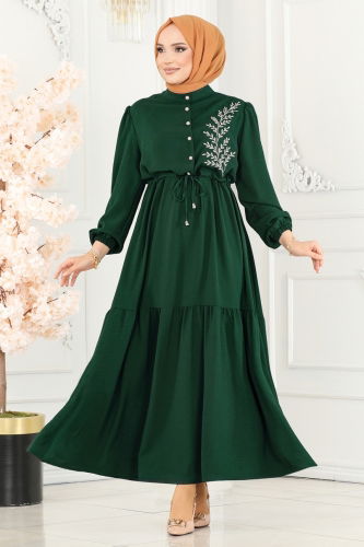 moda selvim Dress PL9069 Emerald - Thumbnail