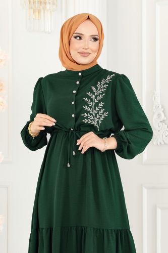 moda selvim Dress PL9069 Emerald - Thumbnail