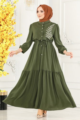 moda selvim Dress PL9069 Khaki - Thumbnail