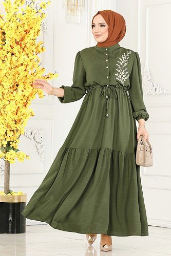 moda selvim Dress PL9069 Khaki - Thumbnail