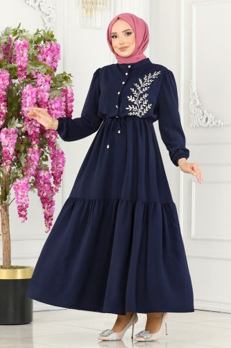 moda selvim Dress PL9069 Navy Blue - Thumbnail