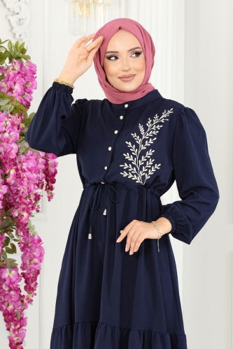 moda selvim Dress PL9069 Navy Blue - Thumbnail