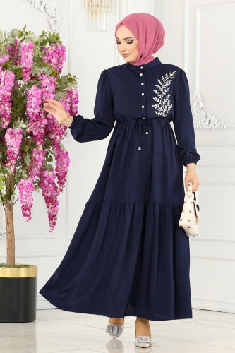 moda selvim DRESS PL9069 Navy Blue - Thumbnail