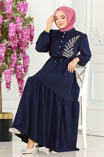 moda selvim الفستان كحلي PL9069 - Thumbnail