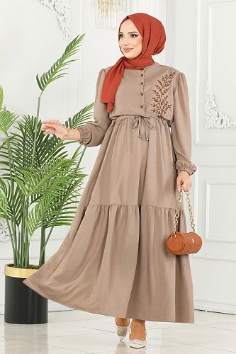 moda selvim الفستان بيج PL9069 - Thumbnail