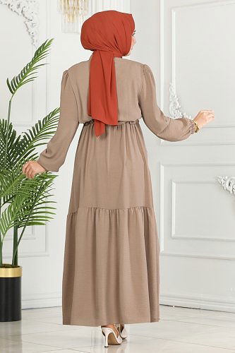 moda selvim الفستان بيج PL9069 - Thumbnail