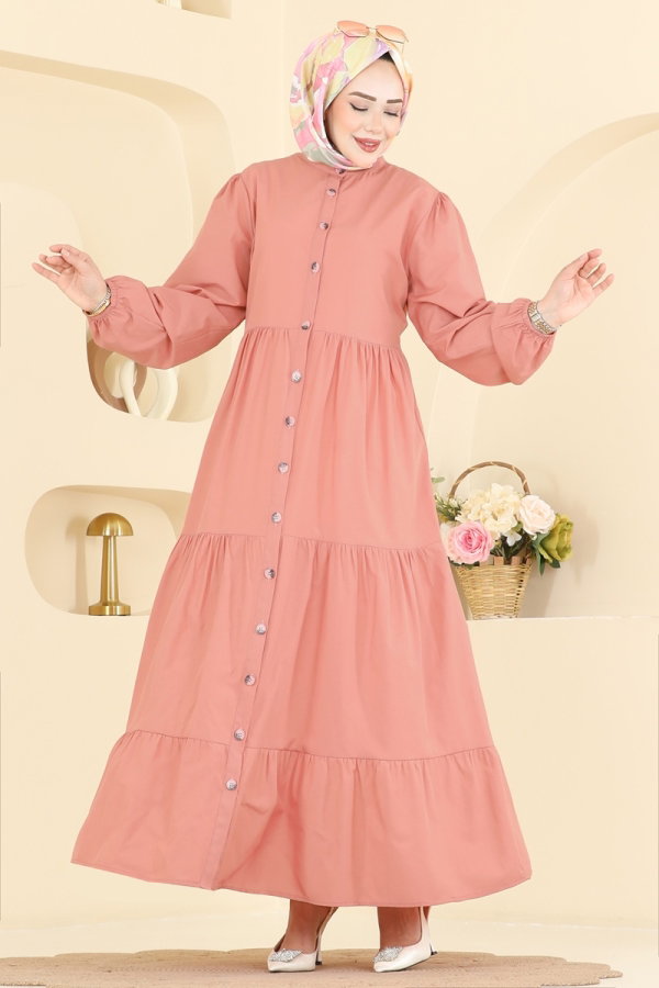 Modaselvim Elbise Eteği Büzgü Detaylı Elbise 3084KTR750 Somon