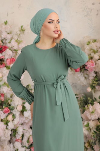 moda selvim Eteği Dantelli Tesettür Elbise 2661NVN696 Mint - Thumbnail