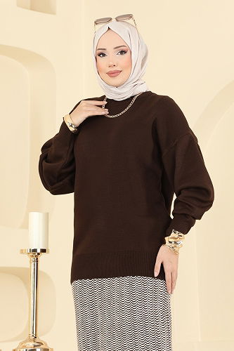 moda selvim Eteği Desenli Triko Takım 2360KLB1050 Kahve - Thumbnail