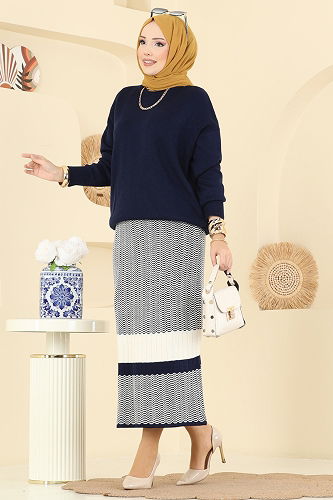 moda selvim Eteği Desenli Triko Takım 2360KLB1050 Laci - Thumbnail