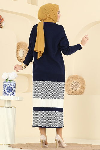 moda selvim Eteği Desenli Triko Takım 2360KLB1050 Laci - Thumbnail