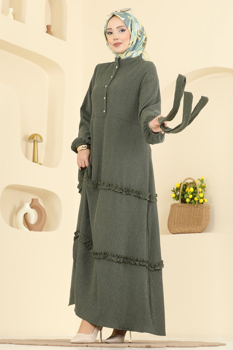 Eteği Fırfır Detaylı Elbise 3322BLU797 Haki