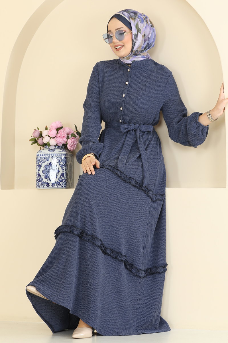 Eteği Fırfır Detaylı Elbise 3322BLU797 Laci