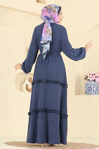moda selvim Eteği Fırfır Detaylı Elbise 3322BLU797 Laci - Thumbnail