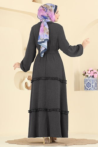 moda selvim Eteği Fırfır Detaylı Elbise 3322BLU797 Siyah - Thumbnail