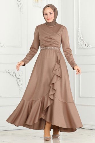 moda selvim Eteği Fırfırlı Abiye Elbise 3017KTR750 Vizyon - Thumbnail