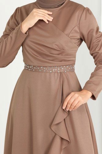 moda selvim Eteği Fırfırlı Abiye Elbise 3017KTR750 Vizyon - Thumbnail