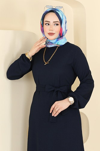 moda selvim Eteği Fırfırlı Bürümcük Elbise 800PM271 Laci - Thumbnail