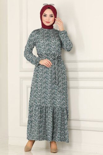 moda selvim Eteği Fırfırlı Helen Elbise 0011YNS793 Desen 1 - Thumbnail