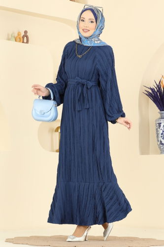 E.R.K. - Eteği Fırfırlı Kuşaklı Elbise 7159ERK1158 Laci