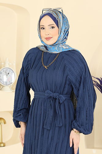 moda selvim Eteği Fırfırlı Kuşaklı Elbise 7159ERK1158 Laci - Thumbnail