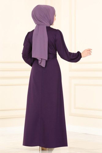 moda selvim Eteği Fırfırlı Mira Elbise 5083AB368 Mor - Thumbnail