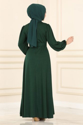 moda selvim Eteği Fırfırlı Mira Elbise 5083AB368 Zümrüt - Thumbnail