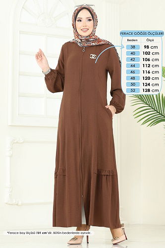 moda selvim Eteği Fırfırlı Pardesü Ferace 1206DLB1088 Kahve - Thumbnail