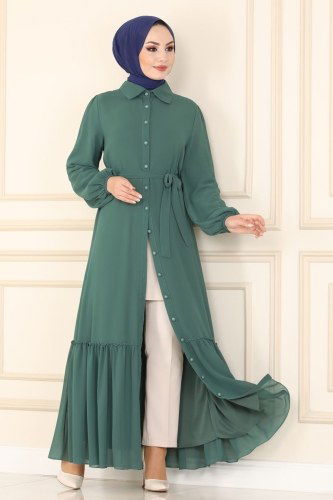 moda selvim Eteği Fırfırlı Şifon Elbise 5060AB368 Mint - Thumbnail