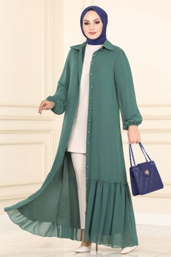 moda selvim Eteği Fırfırlı Şifon Elbise 5060AB368 Mint - Thumbnail