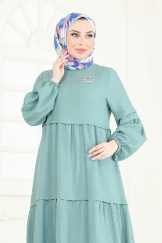 moda selvim Eteği Katlı Elbise 343DVL817 Mint - Thumbnail