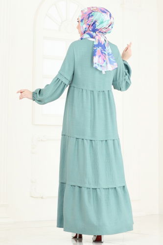 moda selvim Eteği Katlı Elbise 343DVL817 Mint - Thumbnail