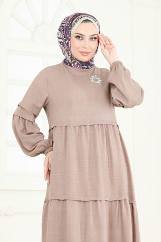 moda selvim Eteği Katlı Elbise 343DVL817 Vizyon - Thumbnail