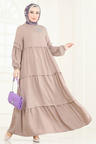 moda selvim Eteği Katlı Elbise 343DVL817 Vizyon - Thumbnail