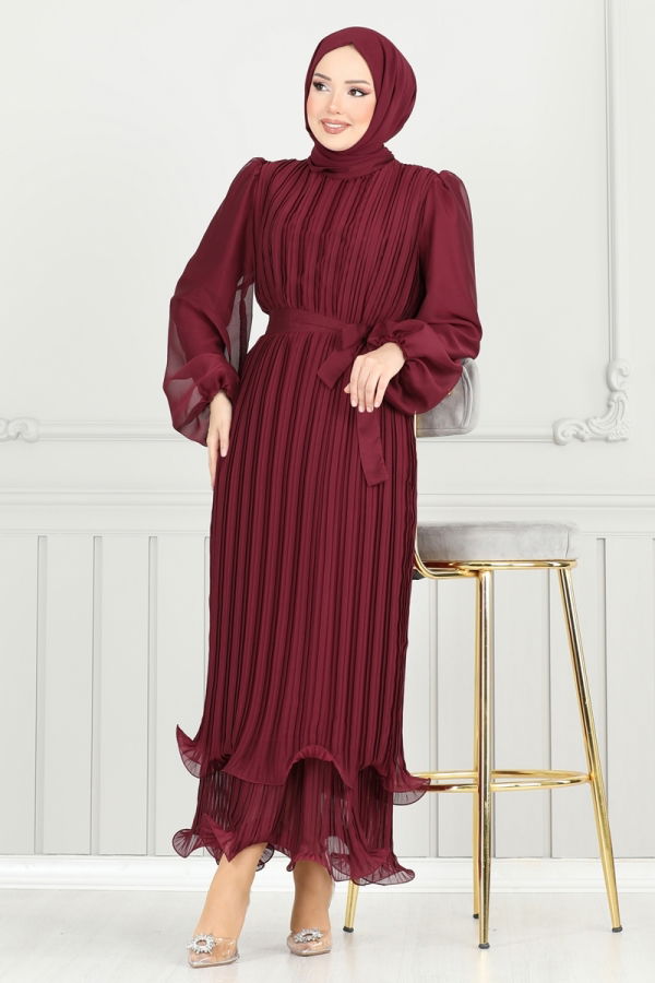 Modaselvim ABİYE Eteği Katlı Janjan Abiye 5689EDF311 Bordo