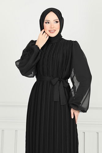 moda selvim Eteği Katlı Janjan Abiye 5689EDF311 Siyah - Thumbnail
