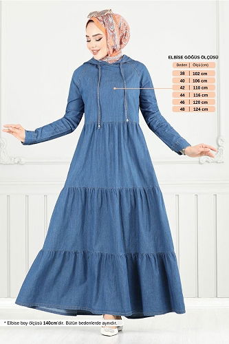 moda selvim Eteği Katlı Kot Elbise 25026MTS1095-M Kot - Thumbnail