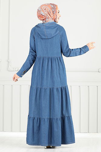 moda selvim Eteği Katlı Kot Elbise 25026MTS1095-M Kot - Thumbnail