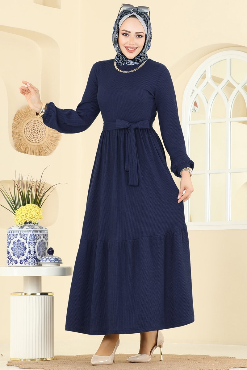 Eteği Katlı Kuşaklı Elbise 4120PM271 Laci