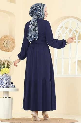 moda selvim Eteği Katlı Kuşaklı Elbise 4120PM271 Laci - Thumbnail