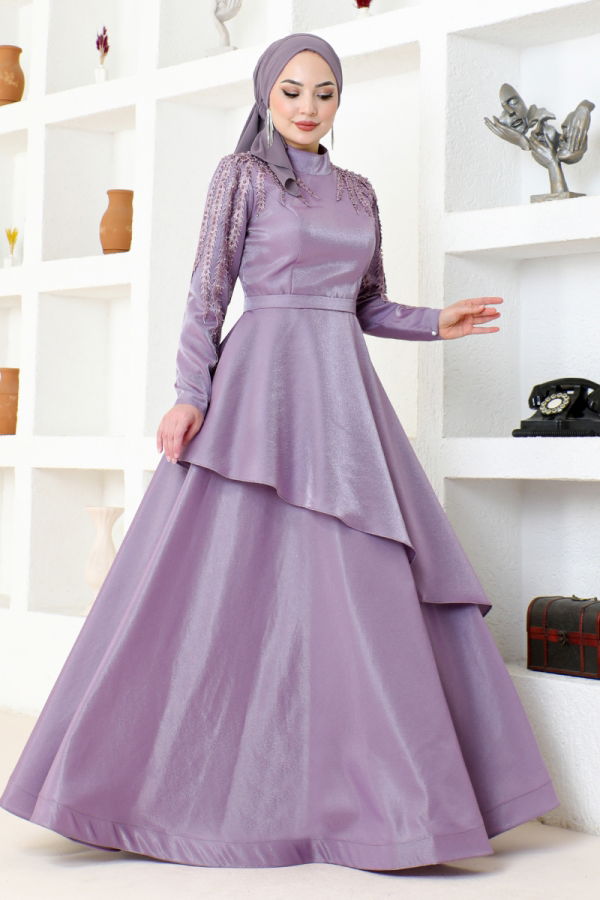 Modaselvim ABİYE Eteği Katlı Saten Abiye MDY4958-M Lila